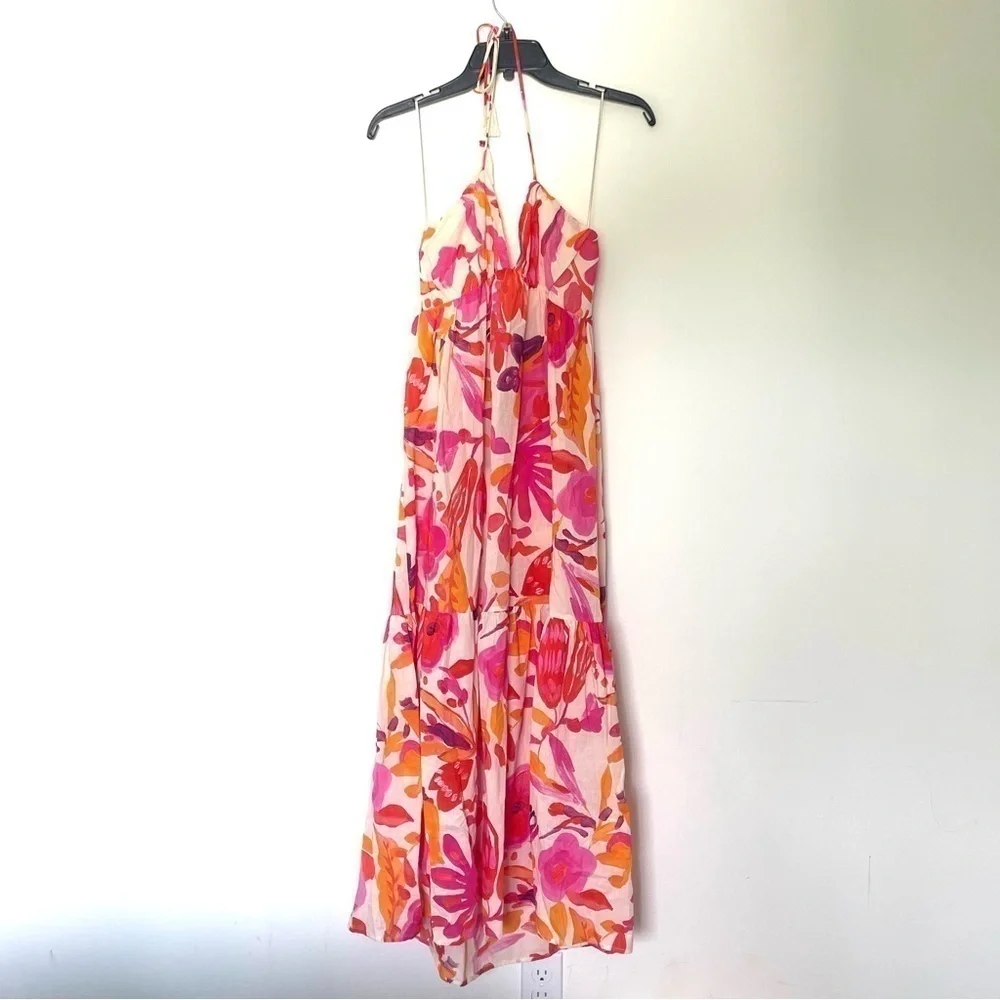 New ZARA Long Multicolored Print Midi Dress